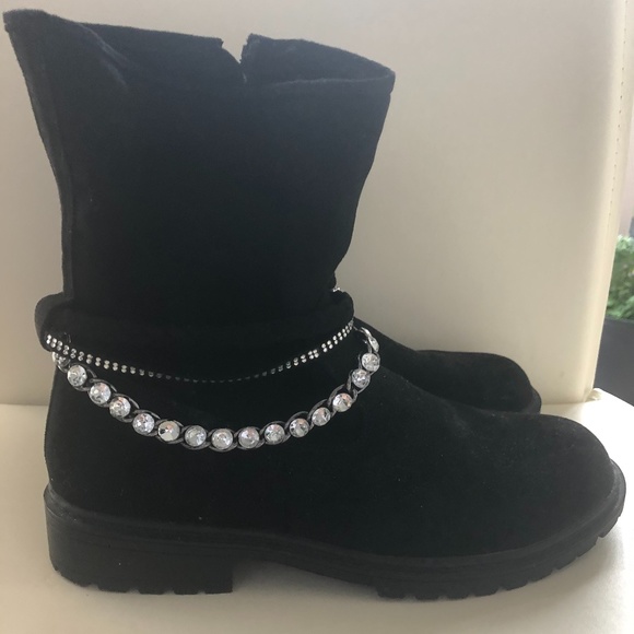 New Stuart Weitzman Girls Black Moto Boots Short Rhinestone  5 US/ 35 EU - Picture 4 of 9